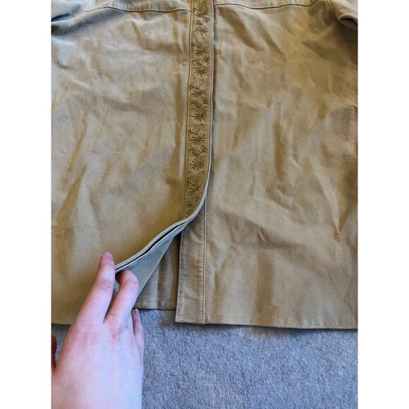 Coldwater Creek Suede Leather Jacket Women's XL Cream Embroidered Snap Button - Picture 3 of 16